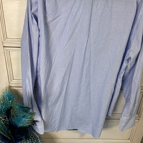 Mens Ralph Lauren pinstripe blue button down shirt classic fit size 16 - Picture 5 of 6